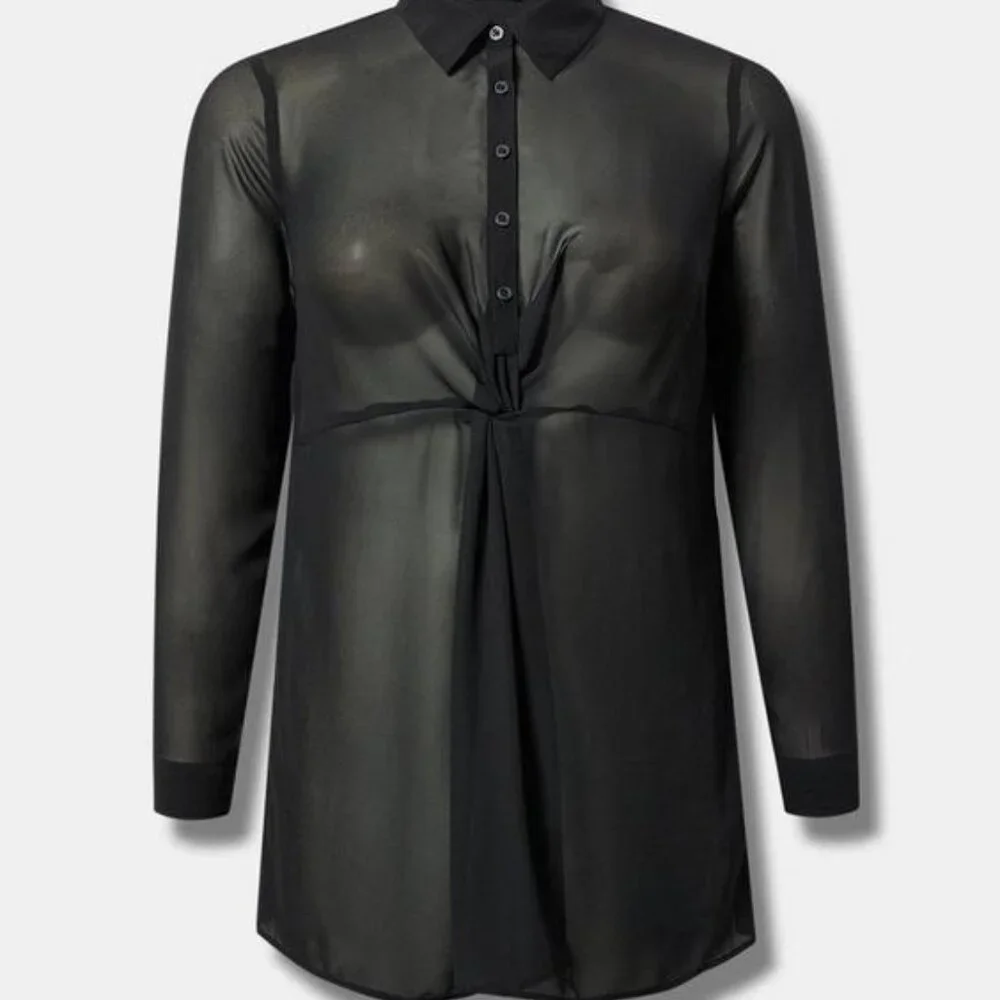 NWT Torrid Chiffon Twist Front Tunic Deep Black Size 5 (28) - Picture 4 of 10